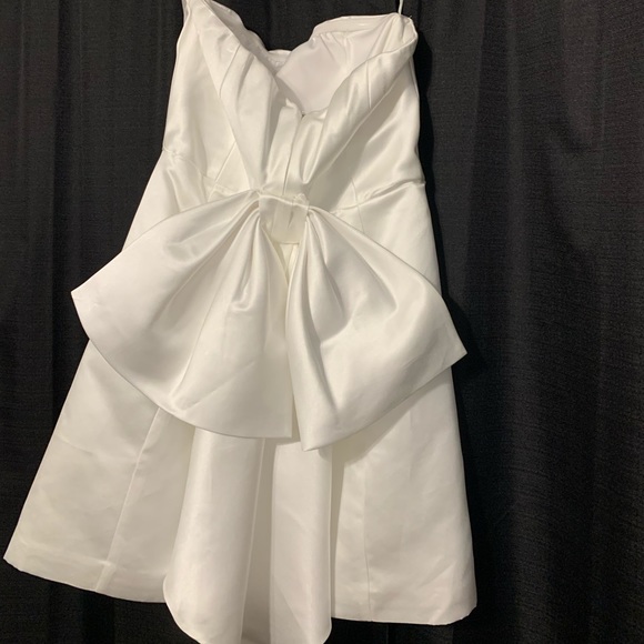 Lulus Soiree Hour White Satin Strapless Bow Mini Dress - Picture 3 of 4